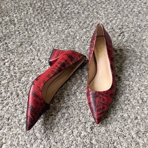 Franco Sarto Shoe Womens 7.5 Romi Pumps Block Heel Red Leather Pointed Toe NEW